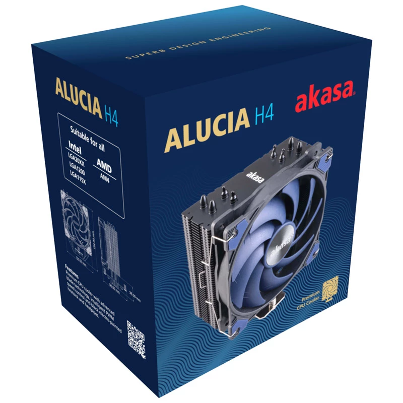 Air cooler Akasa Alucia H4 12 cm Black Blue Hydro Dynamic Bearing
