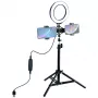 LED Ring Light 16cm with Tripod Stand up to 70cm and Dual Phone Holder, USB