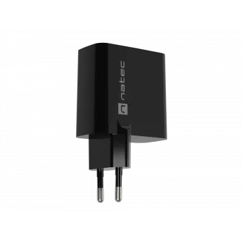Wired Mobile Device Charger NATEC NUC-2145, 65W, USB-C PD 3.0 + QC 3.0, 1x USB-C, 1x USB-A, 110–240V, Black