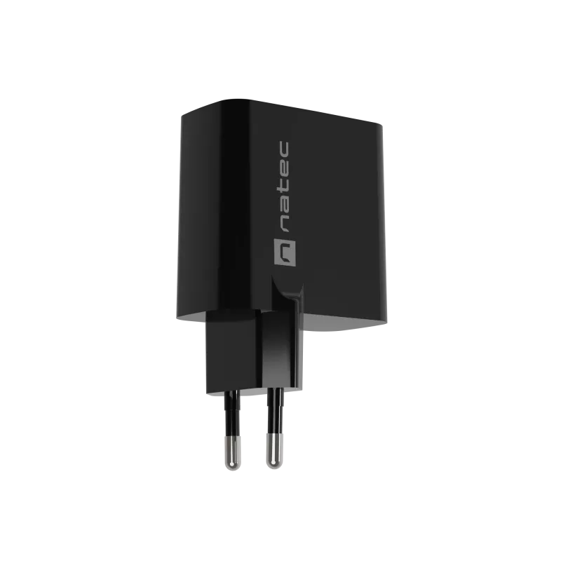 Wired Mobile Device Charger NATEC NUC-2145, 65W, USB-C PD 3.0 + QC 3.0, 1x USB-C, 1x USB-A, 110–240V, Black
