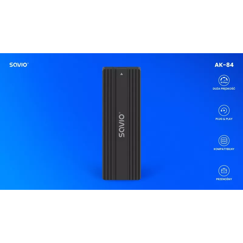 SSD enclosure SAVIO AK-84 Black for M.2 drives, USB 10 Gbit/s (Type-A / Type-C), aluminium + ABS