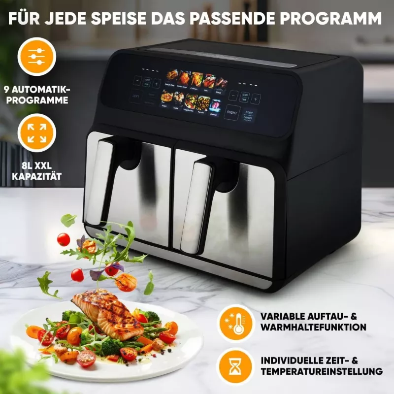 Hot air fryer ProfiCook PC-FR 1287 H — double 8 L, 2200 W, touch LED, black/stainless steel