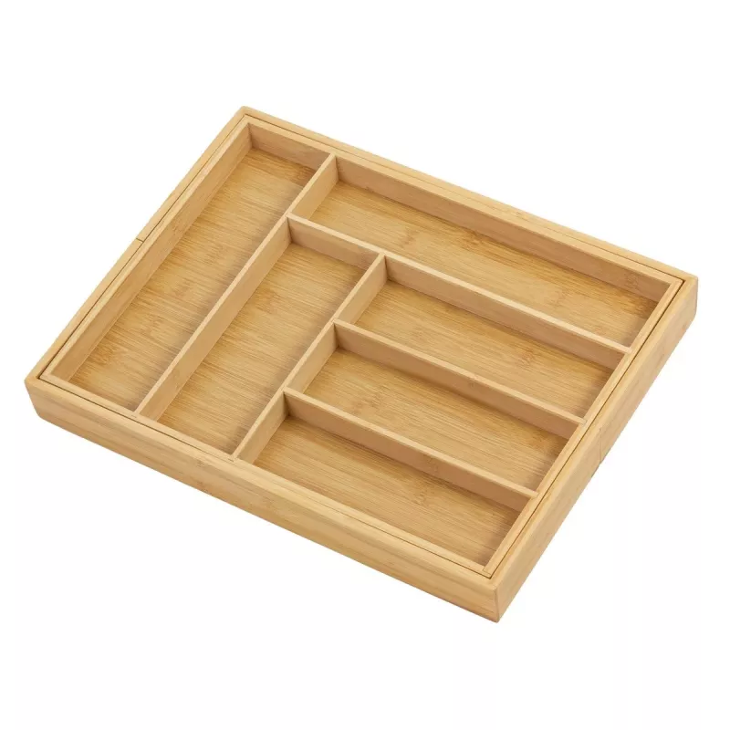 Cutlery drawer organiser GreenBlue GB379 bamboo insert with compartments, natural finish