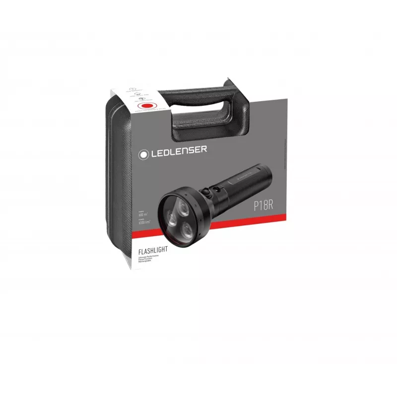 Handheld flashlight Ledlenser P18R Black, rechargeable 1000 lm, IP68, 600 m beam, 18650 battery
