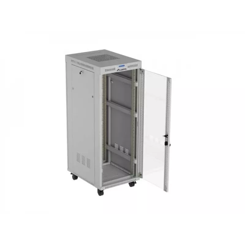 19 inch 32U LANBERG Standing Rack Cabinet 600×800 mm Gray with Glass Door and LCD (Flat Pack)
