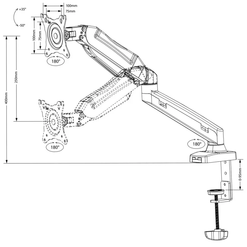 Monitor mount MACLEAN MC-860 desk mount for 27 inch (68.6 cm) screens, VESA 75x75–100x100, max load 8 kg, black