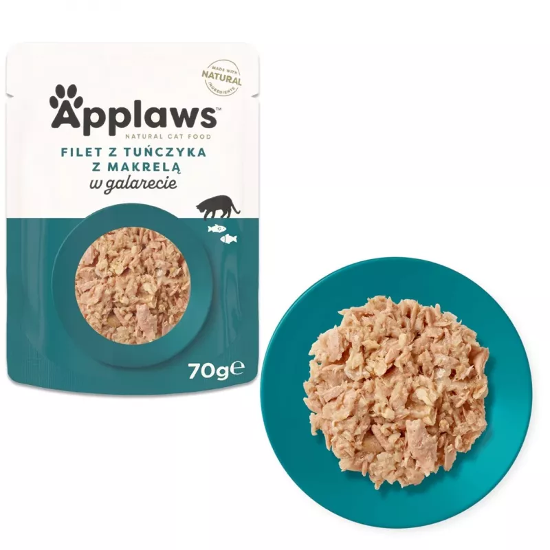 Wet cat food Applaws Tuna Fillet with Mackerel in Jelly 70 g pouch, adult cats, 82% moisture, 13% protein