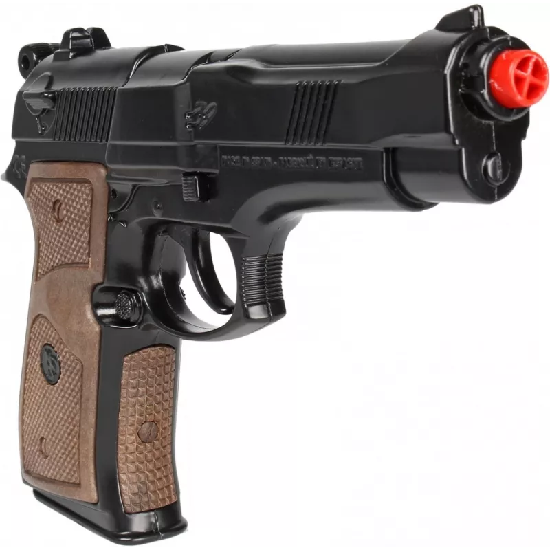 Toy metal police pistol Pulio model 15539/6 — metal construction, toy accessory