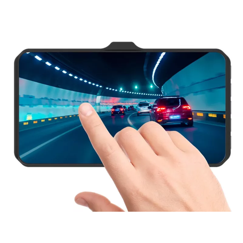 Dashcam TRACER 4TS Full HD dual-channel dash camera, 2 MP main, 0.4 MP interior, 140°/60° angles, 4 inch IPS display, 150 mAh battery, aluminium body, parking assist
