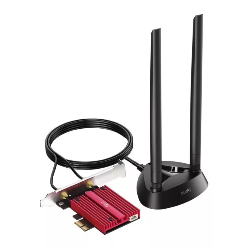 Internal WLAN Bluetooth Network Card Cudy WE9300S PCIe, Wi‑Fi 7 (802.11be) Tri‑band 2.4/5/6 GHz, 5765 Mbit/s, Bluetooth 5.4, external 2x2 antenna