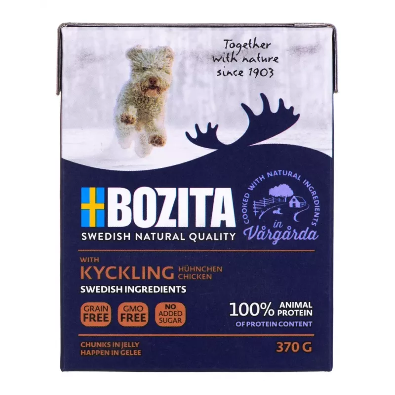 Wet dog food BOZITA WITH CHICKEN — Chunks in jelly, 370 g, adult dogs, gluten- and soy-free