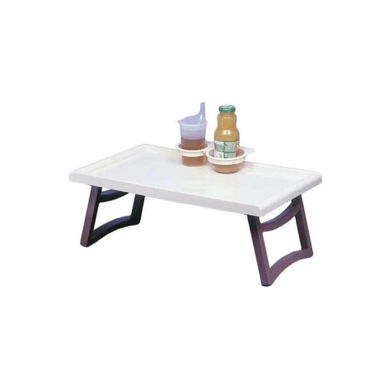 Bedside table SUNDO 46710 with handles, white polystyrol shelf, 530×320×200 mm, 2 cup holders, folding legs, bottle holder