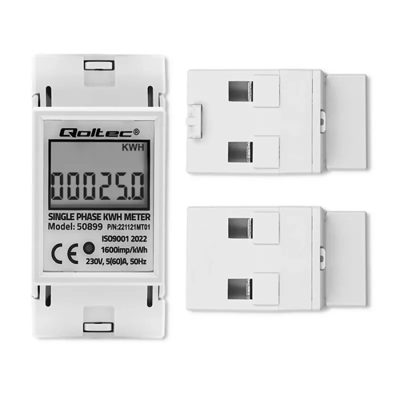 Single-phase energy consumption meter QOLTEC 50899 230 V 50 Hz, 5(60)A, Class 1.0, LCD