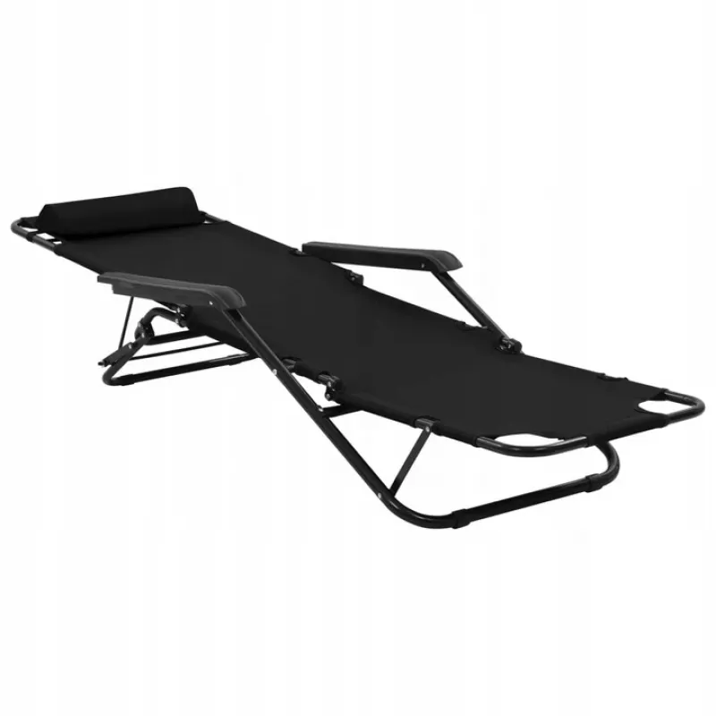 Black Forest Folding Garden Lounge Chair with Cushion, Black