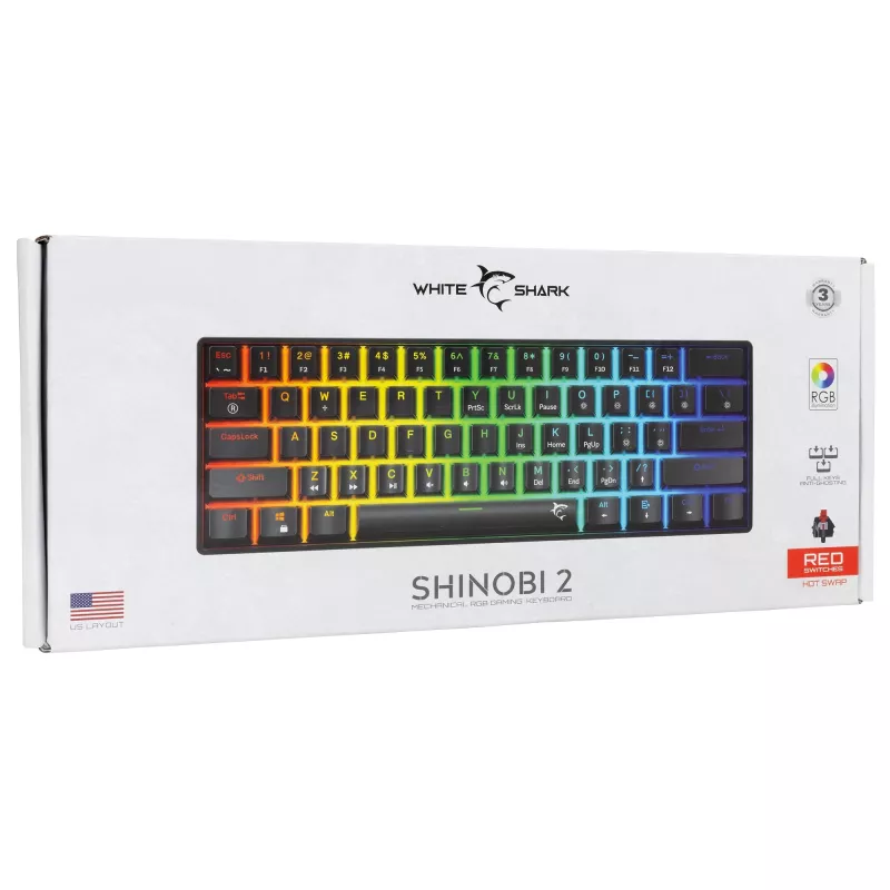Mechanical gaming keyboard White Shark Shinobi-2 with Red switches, Black, US layout