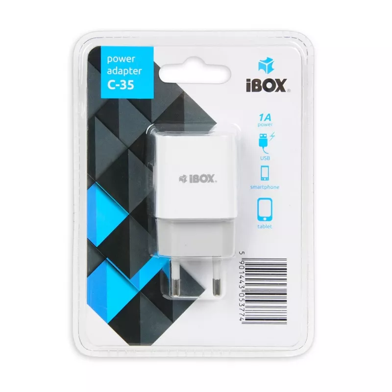 AC Indoor Charger IBOX C-35 Universal White — 5 V max, 0.3 A input, 1 A USB output