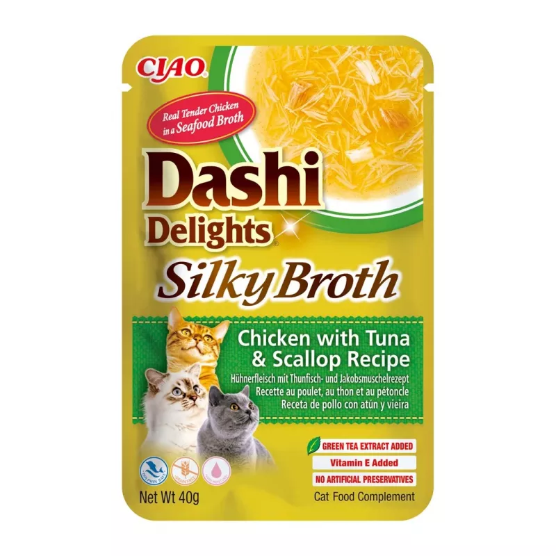 Wet cat treat INABA Dashi Delights — Chicken with Tuna & Scallop, 40 g pouch, 93% moisture, 5.5% protein