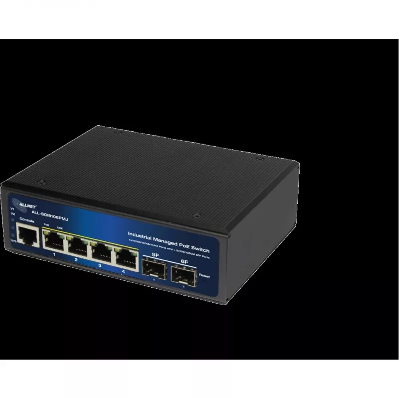 Industrial PoE Switch ALLNET ALL-SGI8106PMJ-BT — 6-port (4 PoE+), rugged metal chassis