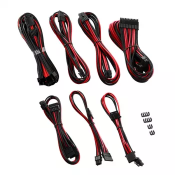 CableMod C-Series PRO RM Black Label power cable kit CM‑PCSR‑16P3KIT‑NKKR‑R — black and red sleeved PSU cables