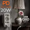 Power splitter MACLEAN MCE248 F/W — 3 AC sockets (1×16A, 2×6A) + 4×USB (2×A, 2×C PD 20W), EU plug, white