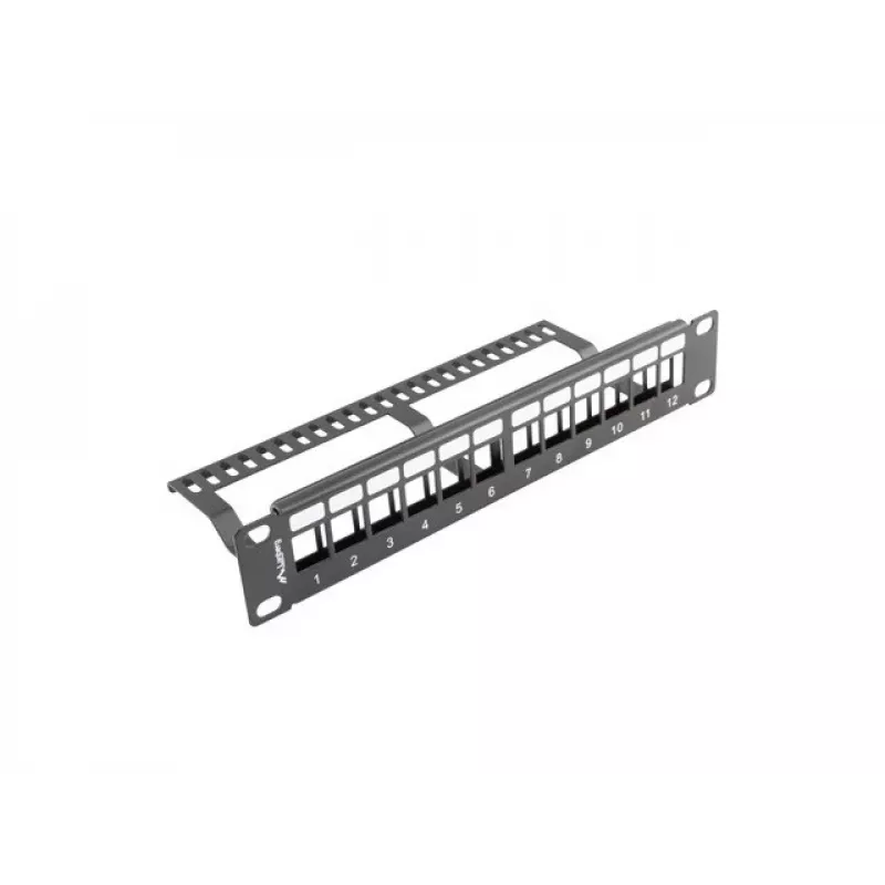 Rack blanking panel LANBERG PPKS-9112-B, 12-port, 1U, metal, grey, 254×44.5×99.3 mm