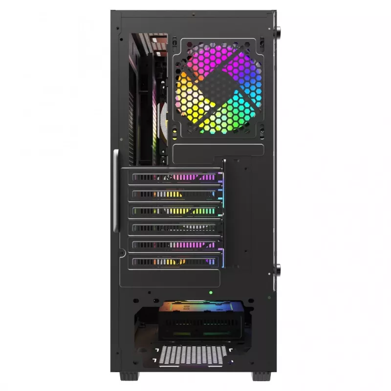 PC case SAVIO Noctis Flow RGB — Cube, ATX/Mini-ITX, 3x 120 mm front fans, tempered glass side, max GPU 35 cm