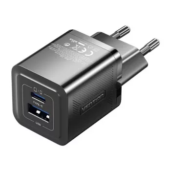 Vention FEQB0-EU indoor AC fast charger 30W, 1x USB-C, black — for smartphone, tablet, smartwatch, headphones