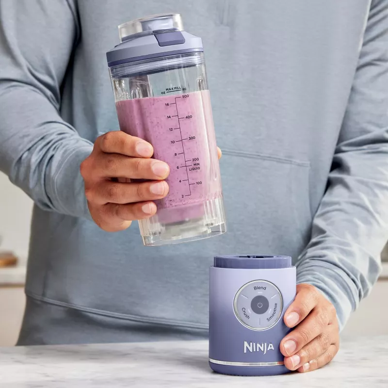 Portable blender Ninja BC251EULD — 0.57 L bowl, battery 11.1 V, stainless steel blades, lavender/transparent