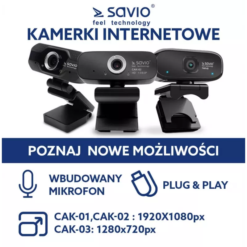 Savio Internet Camera Webcam USB Full HD Z Wbud
