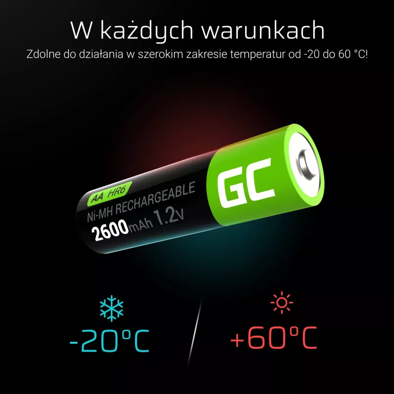 Rechargeable battery Green Cell GR01 AA NiMH 1.2 V 2600 mAh, 4 pcs, green
