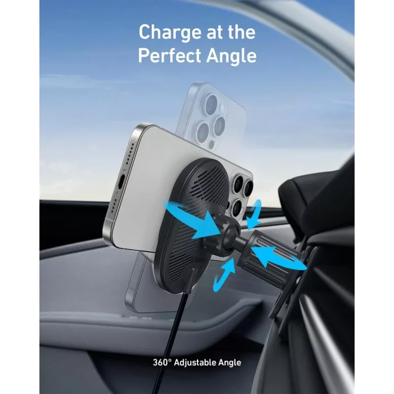 Wireless Magnetic Car Charger Anker MagGo 15W — Magnetic 15W Qi Fast Charging for Smartphones, Black
