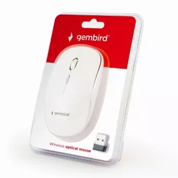 Wireless mouse GEMBIRD MUSW-4B-01-W, ambidextrous, optical 1600 DPI, 4 buttons, RF wireless, white