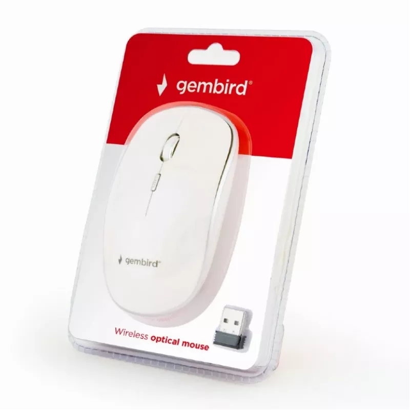 Wireless mouse GEMBIRD MUSW-4B-01-W, ambidextrous, optical 1600 DPI, 4 buttons, RF wireless, white