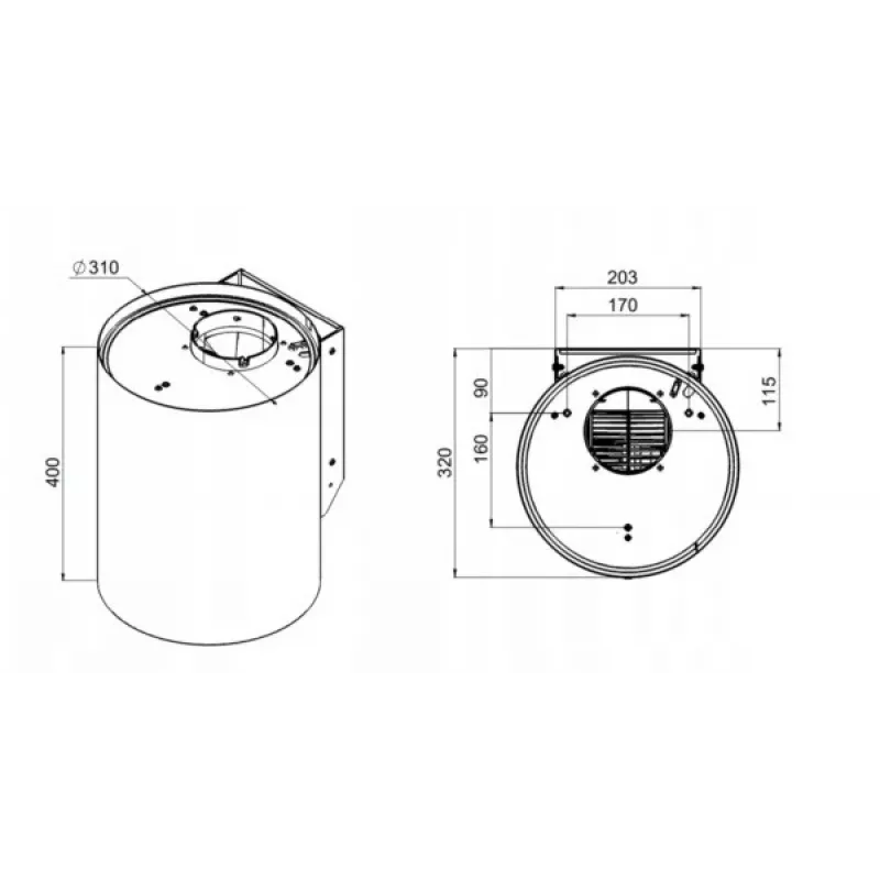 Extractor hood MAAN Elba Mini WPB 431 — white, steel housing, electronic control, 120–300 m³/h, ø310 mm, height 400 mm