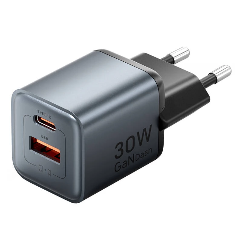 Vention FEWH0-EU 30W GaN charger — 1× USB-C, 1× USB-A, 30 W, black