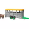 Livestock trailer with 1 cow model accessory, BRUDER, scale 1:16, plastic, green/grey