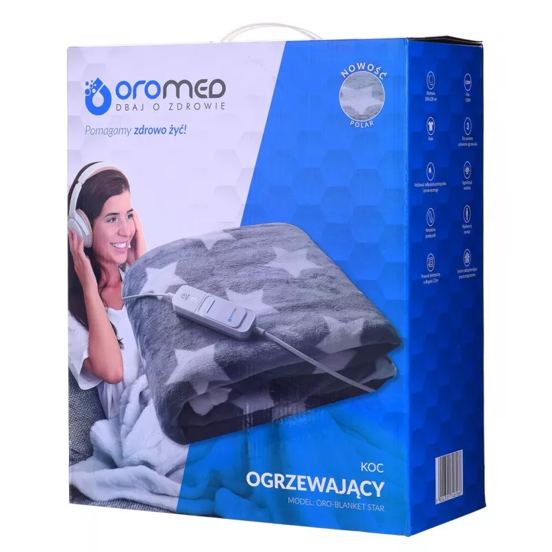 Electric underblanket ORO-MED ORO-BALNKET STAR, fleece, 130×180 cm, 120 W, 3 heat levels, 230V