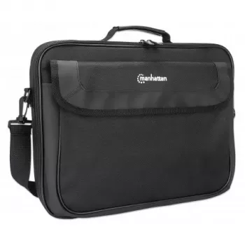 Manhattan Cambridge Laptop Bag 15.6 inch, Clamshell Design, Black, LOW COST, Accessories Pocket, Document Compartment on Back, Shoulder Strap (removable), Equivalent to Targus TAR300, Notebook Case, Three Year Warranty