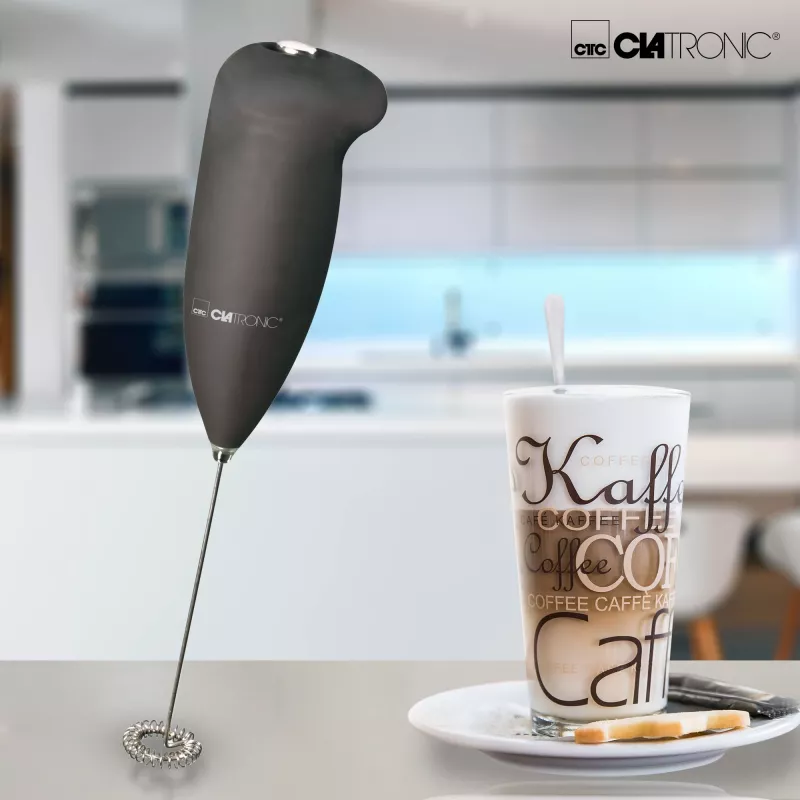 Clatronic MS 3089 Battery-Powered Milk Frother, Black/Stainless Steel