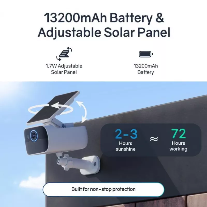 Safemo SC1 SolarCam, 4K UHD Video, 8× Zoom,132° View, Night Vision, Wi-FI 2.4 Ghz, 1.5W solar, Whi