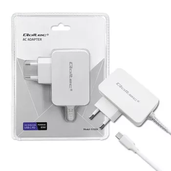 Power adapter QOLTEC 51039 65W AC-to-DC 220–240V 20.3V/3.25A Type C white, 1.7 m cable