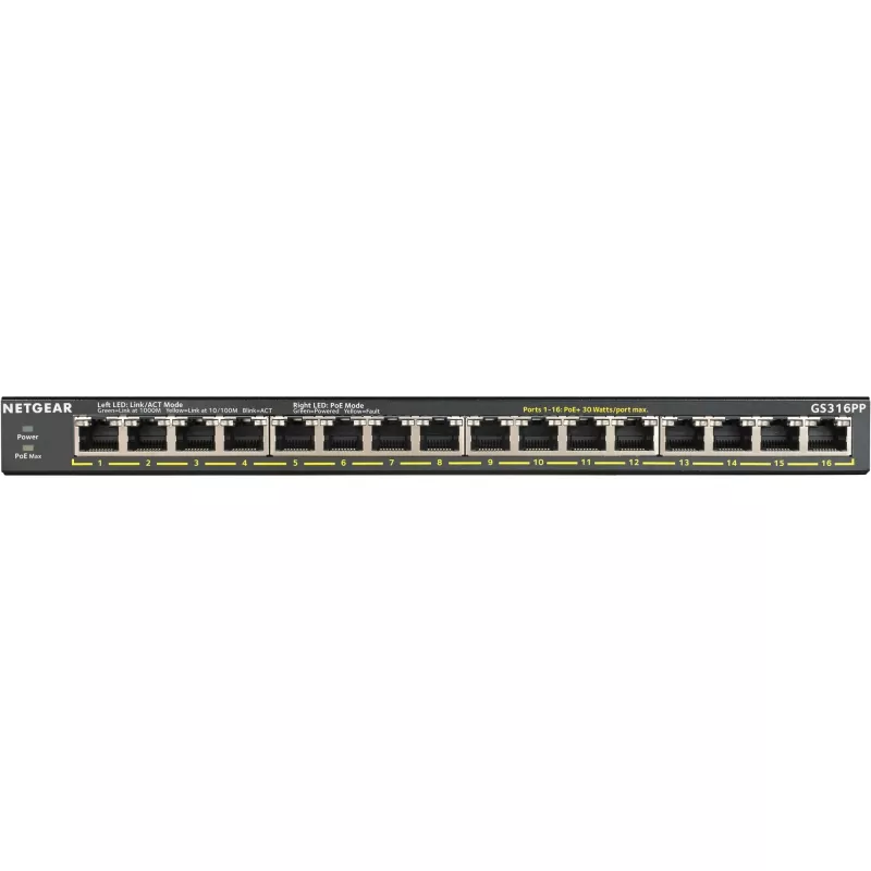 NETGEAR GS316PP Unmanaged Gigabit Ethernet (10/100/1000) Power over Ethernet (PoE) Black
