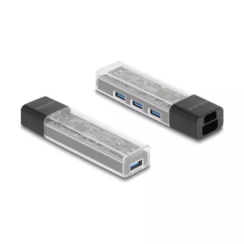 DELOCK USB 3.2 Gen 1 (3.1 Gen 1) 4-port Hub with Type-A + Type-C Host (5000 Mbit/s) Black/Transparent