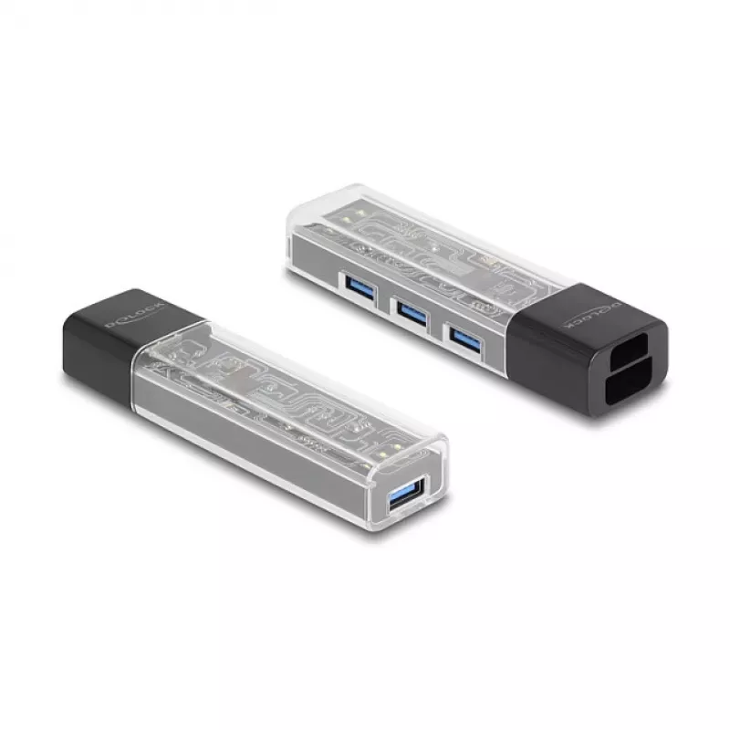 DELOCK USB 3.2 Gen 1 (3.1 Gen 1) 4-port Hub with Type-A + Type-C Host (5000 Mbit/s) Black/Transparent