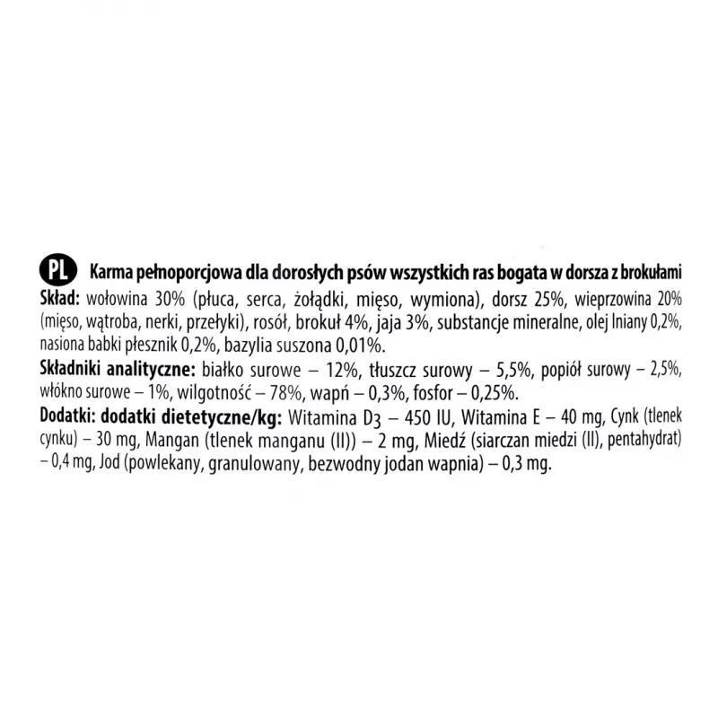 Wet dog food dolina noteci Premium — cod & broccoli, 800 g, adult dogs, grain-free, gluten-free