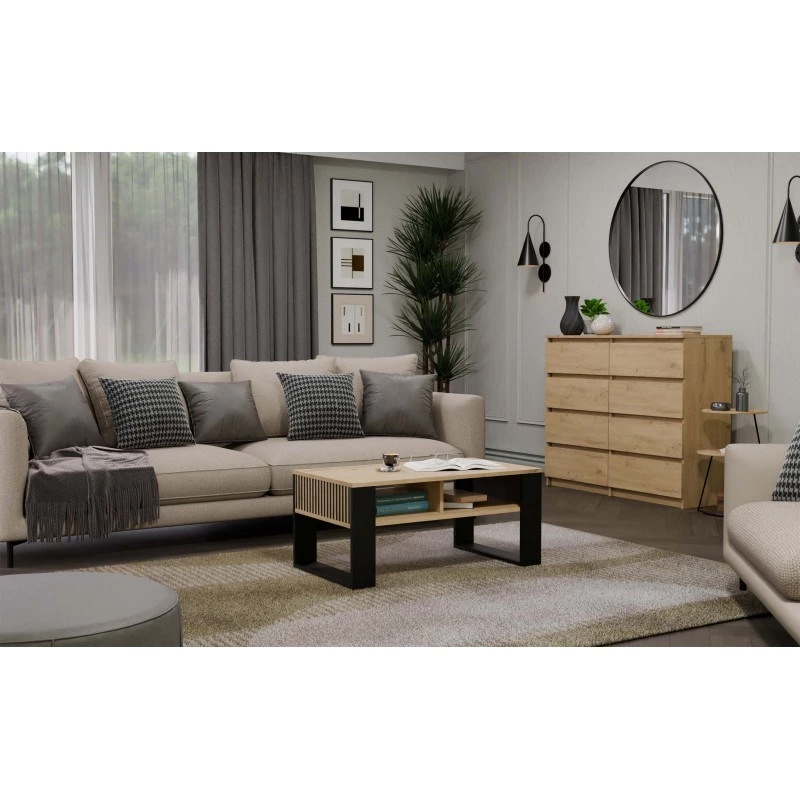Coffee table top e shop STOLIK KAWOWY ŁAWA MODERN 2P SLIM Dąb Artisan black slats