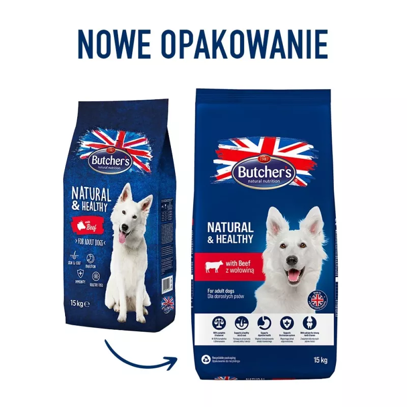 Dry Dog Food Butcher's Natural & Healthy Adult Beef 15 kg — 20% Protein, 7.5% Fat, 3% Fiber