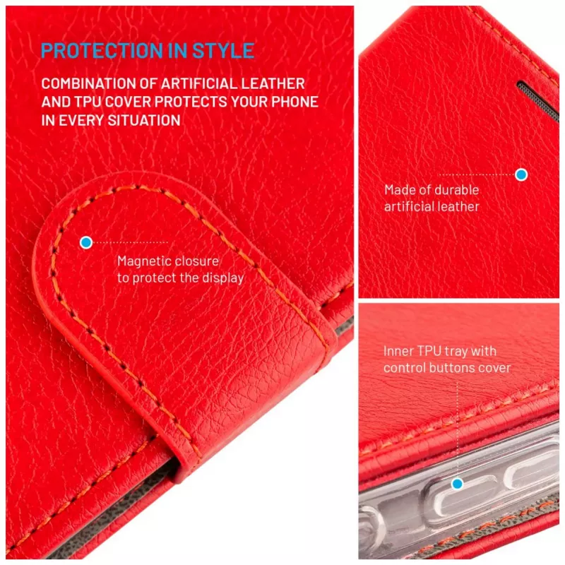FIXED leather book case for Samsung Galaxy A36 5G — red, front-and-back protection, precise cutouts