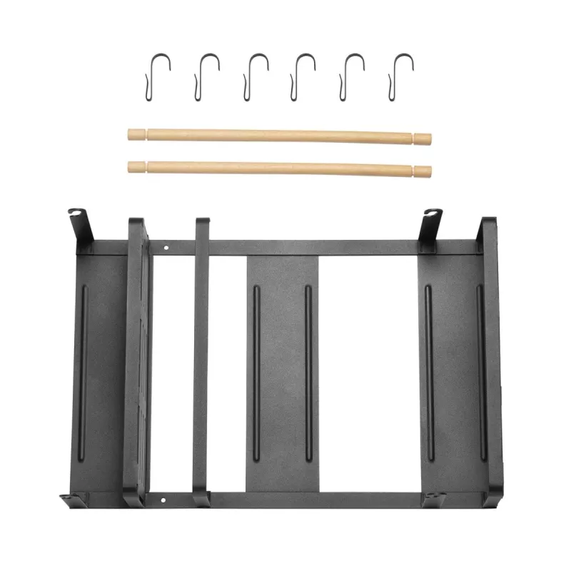 MACLEAN MC-910 Magnetic Kitchen Shelf Organizer with Towel Bar and 5 Hooks, Black, 5 kg Load Capacity