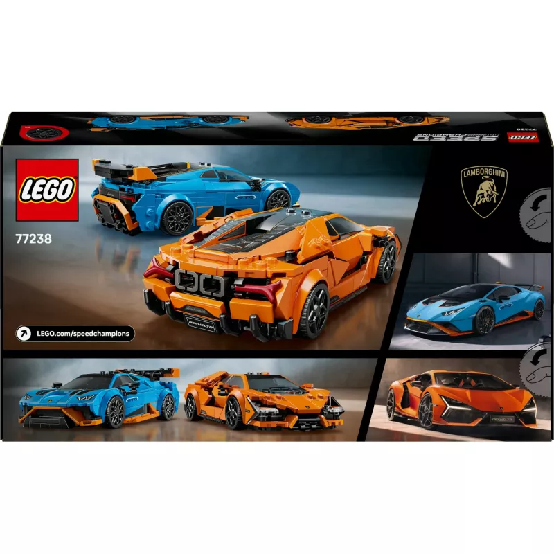 Construction toy LEGO Speed Champions set 77238 — Lamborghini Revuelto & Huracán STO, 607 pieces, 2 minifigures, recommended age 10+